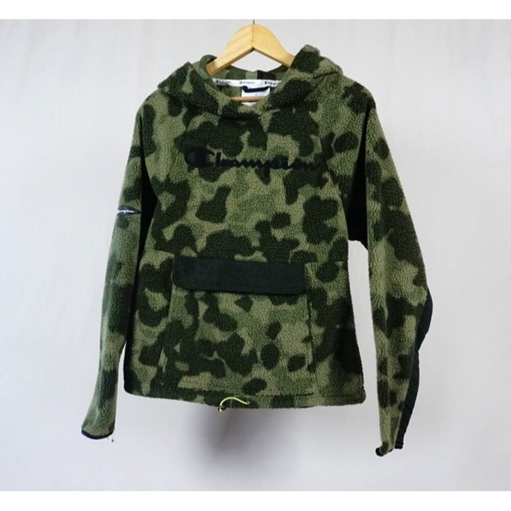 Champion Hoodie Women's Small Camo Pullover Faux Sherpa Fleece Jacket Hoodie